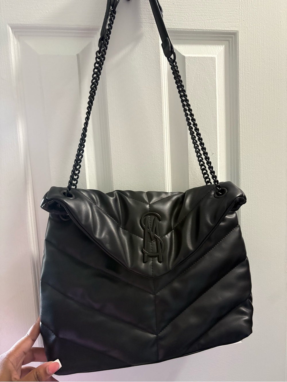 Steve Madden Black Quilted Chain-Handle Shoulder Bag